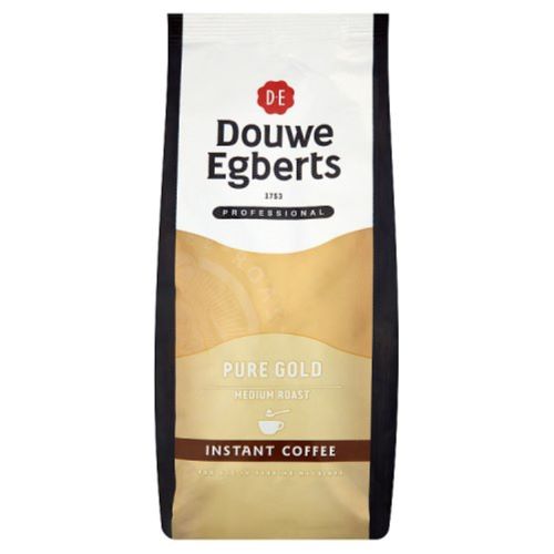 A pack of Douwe Egberts Pure Gold Instant Coffee with a medium roast flavor, 300g size. Sold in bulk box of 10. 